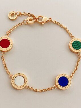 Bvlgari Bvlgari Bvlgari 18K Rose Gold Multi-Gemstone Charm Bracelet
